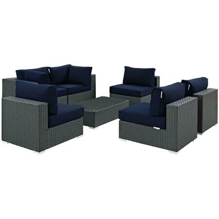 MODWAY FURNITURE Sojourn Outdoor Patio Sunbrella Sectional Set, Canvas Navy, 7Pk EEI-1883-CHC-NAV-SET